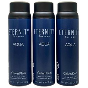 Calvin Klein Eternity Aqua for Men Body Spray, 5.4 fl oz, 3 pk