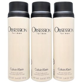 Calvin Klein Obsession for Men Body Spray, 5.4 fl oz, 3 pk