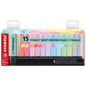 STABILO BOSS ORIGINAL Highlighters Set, 15-piece Pastel Desk Set