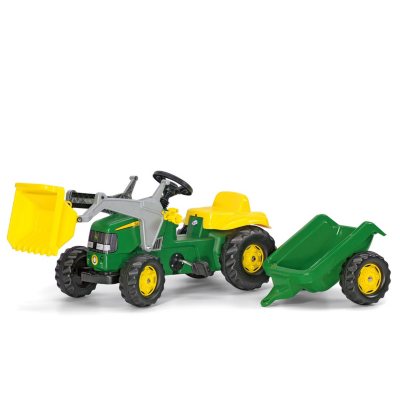 john deere kid tractor with front loader and trailer