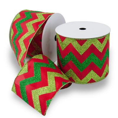 Premium Wired Ribbon, Red & Green Chevron - 2 pack (50 yds. each) - Sam ...