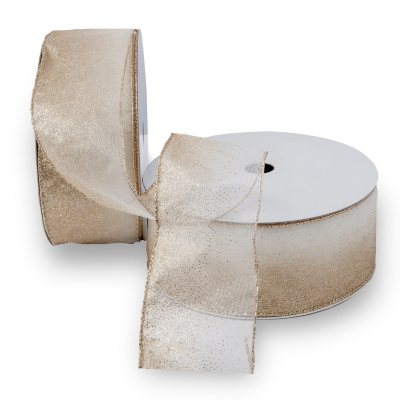 Premium Wired Ribbon, Sheer Ivory & Gold - 2 pack (50 yds