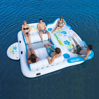 Tropical Tahiti Inflatable Floating Island Raft 7 Person Sofa Cooler Lounge Sofa 