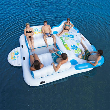 Tropical Tahiti Floating Island with 2 Contoured Loungers, 2 Built in Coolers, 6 Cup Holders