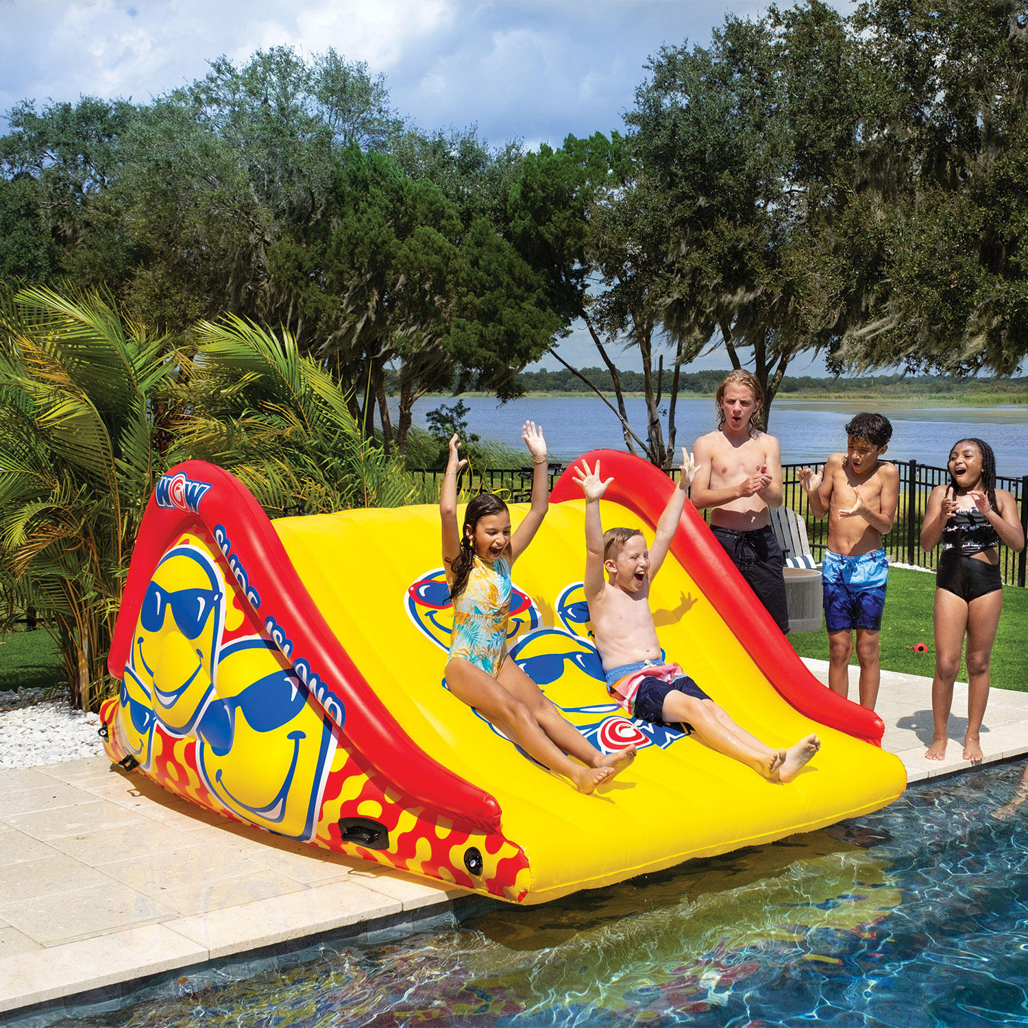 WOW Sports Floating Island Slide and Water Walkway Combo – Red