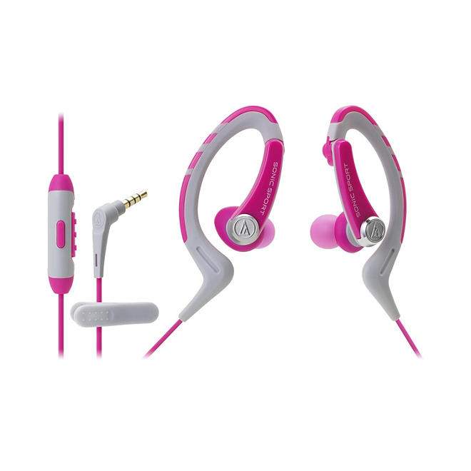 Audio-Technica ATH-SPORT1iSPK SonicSport In-Hear Headphones for Smartphones- Pink