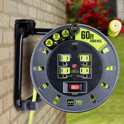 Masterplug Extension Cord Reel (60 ft.) with Wall Mounting Bracket