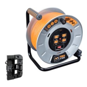 Masterplug 100' Heavy Duty Extension Cord Reel with Wall Mounting Bracket