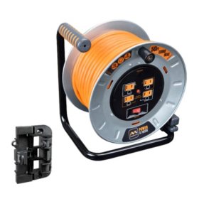 MasterPlug 50' 12/3 Metal ExtCord Reel w/4 Outlets
