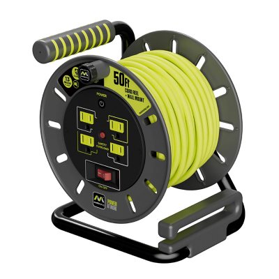 (Used)Masterplug 50ft 4 Socket Extension Cord Reel With Wall Mount 13A