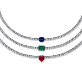 Lab Created Gemstone and White Sapphire Tennis Necklace in Sterling Silver