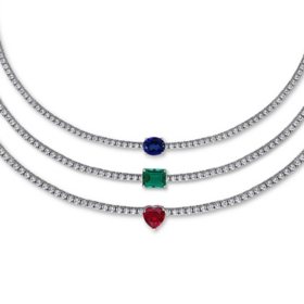 Lab Created Gemstone Tennis Necklace in Sterling Silver