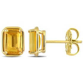 Emerald-Cut Citrine Stud Earrings in 14K Yellow Gold