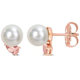 Drop-Shaped South Sea Cultured Pearl and Pear-Cut Morganite Stud Earrings in 14K Rose Gold
