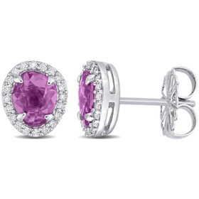 Fancy-Cut Purple Sapphire and 0.2 CT. T.W. Diamond Halo Stud Earrings in 14K White Gold