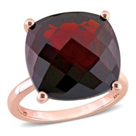 Cushion Checkerboard-Cut Garnet Cocktail Ring in 14K Rose Gold