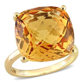 Cushion Checkerboard-Cut Madeira Citrine Cocktail Ring in 14K Yellow Gold