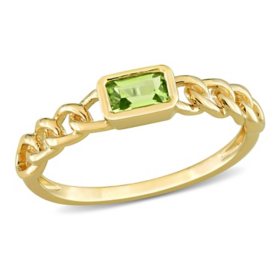 Emerald-Cut Peridot Link Ring in 14K Yellow Gold
