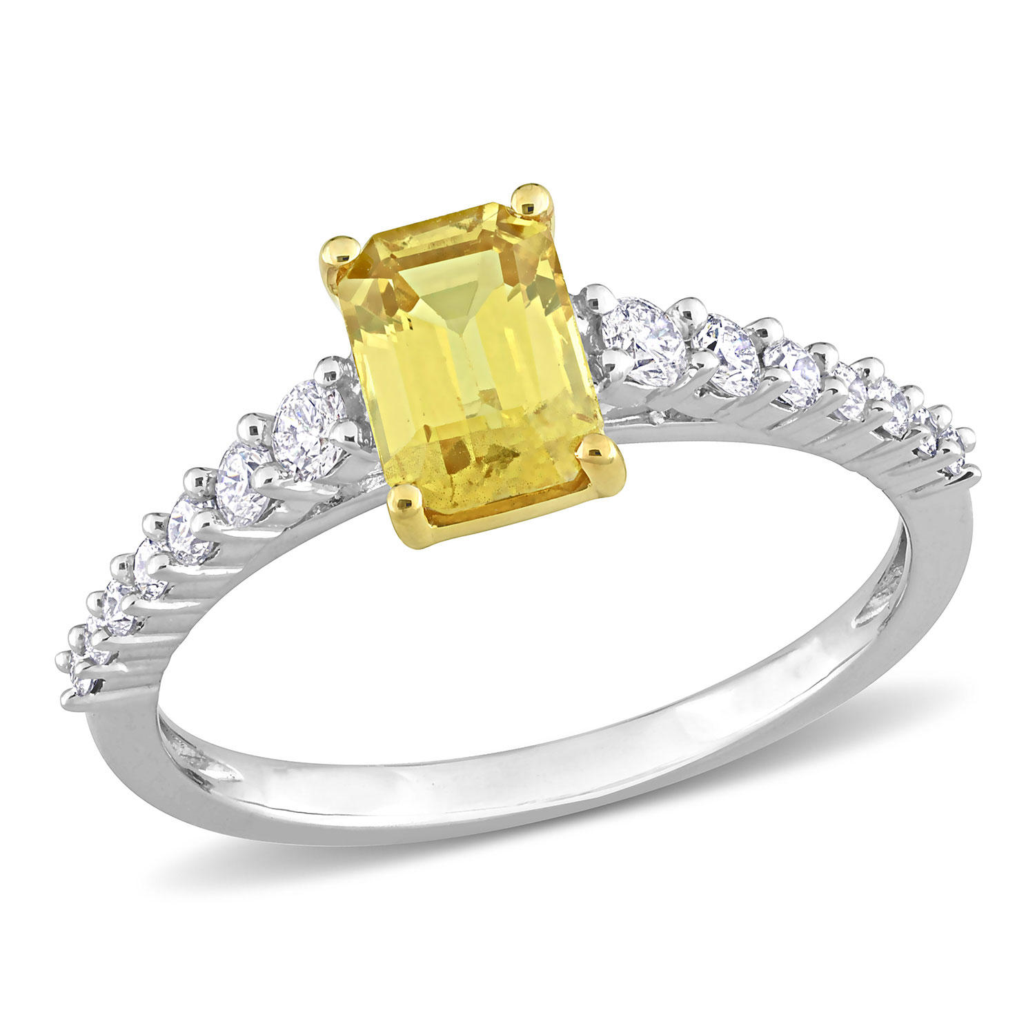 Emerald-Cut Yellow Sapphire and 0.3 CT. T.W. Diamond Engagement Ring in 14K White Gold, 7
