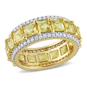 Square-Cut Gemstone and 0.6 CT. T.W. Diamond Eternity Anniversary Ring in 14K Yellow Gold