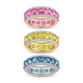 Princess Cut Gemstone & Diamond Eternity Ring in 14K Gold