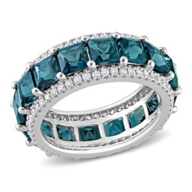 Square Cut Gemstone and 0.6 CT. T.W. Diamond Eternity Ring in 14K Gold