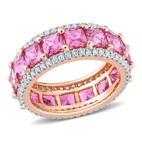 Square-Cut Pink Sapphire and 0.6 CT. T.W. Diamond Eternity Anniversary Ring in 14K Rose Gold