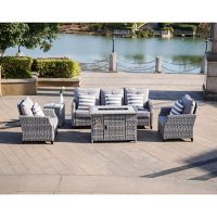 Grice 5-Piece Wicker Patio Conversation Set with Gas Fire Pit Table		