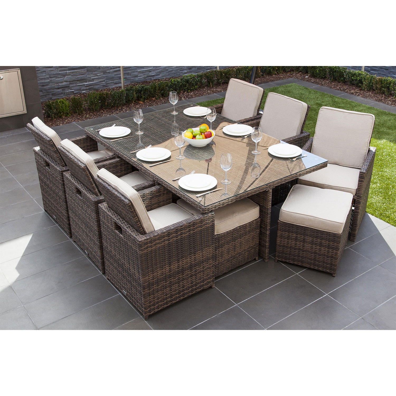 Moda Furnishings Andrea 11-Piece Patio Dining Set with 4 Ottomans