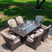 Bernice 7-Piece Fire Pit Patio Dining Set with Cushion		