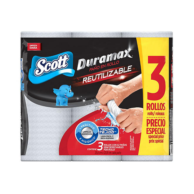 Scott Duramax Reusable Cleaning Cloths 52 sheets/roll, 3 rolls
