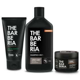 The Barberia Complete Hair & Beard Care Kit: Shampoo, Shaving Gel & Wax