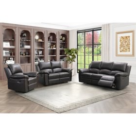 Beige leather reclining sofa