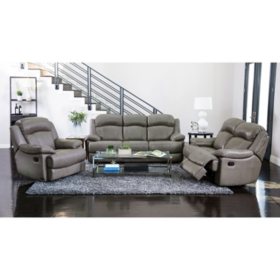 Hamptons Top Grain Leather Reclining Sofa Loveseat And Chair Set