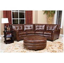 Boston Top-Grain Leather Sectional and Ottoman