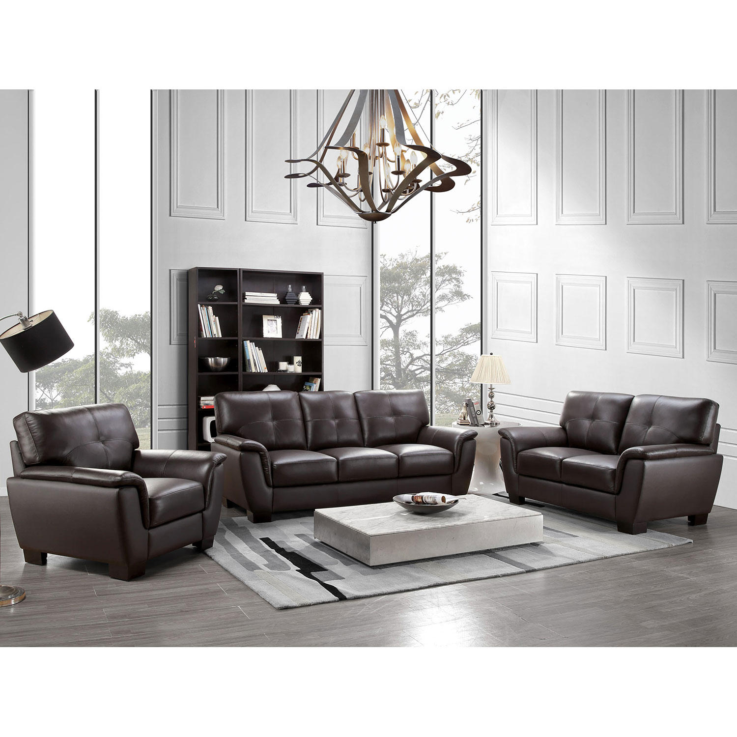 Liston Top-Grain Leather Sofa, Loveseat and Armchair Set