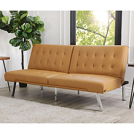 Kenzie Leather Foldable Futon Sofa Bed, Camel