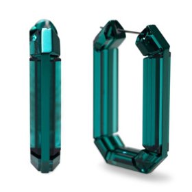 Swarovski Octagon Cut Green Crystal Lucent Statement Hoop Earrings