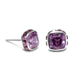 Swarovski Square Cut Purple Crystal Stud Earrings