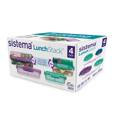 Sistema Lunch Stack to Go, Stackable Lunch Containers, 4-Pack