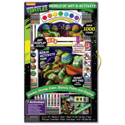 NEW KIDS NINJA TURTLES TOY GIFT BASKET ART SET TOY BOOK LOT FIGURE PLAY SET