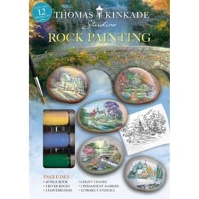 Thomas Kinkade Rock Painting, Mixed Media