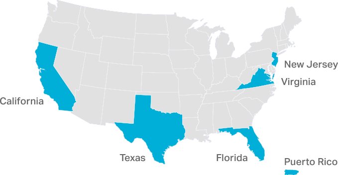 Find our export locations in California, Texas, Florida, Virginia, New Jersey and Peurto Rico.