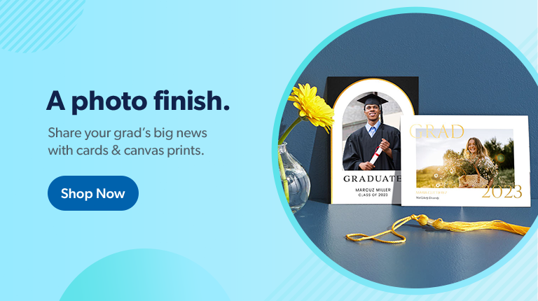 Share their photo finish with personalized cards and canvas prints. Shop now.