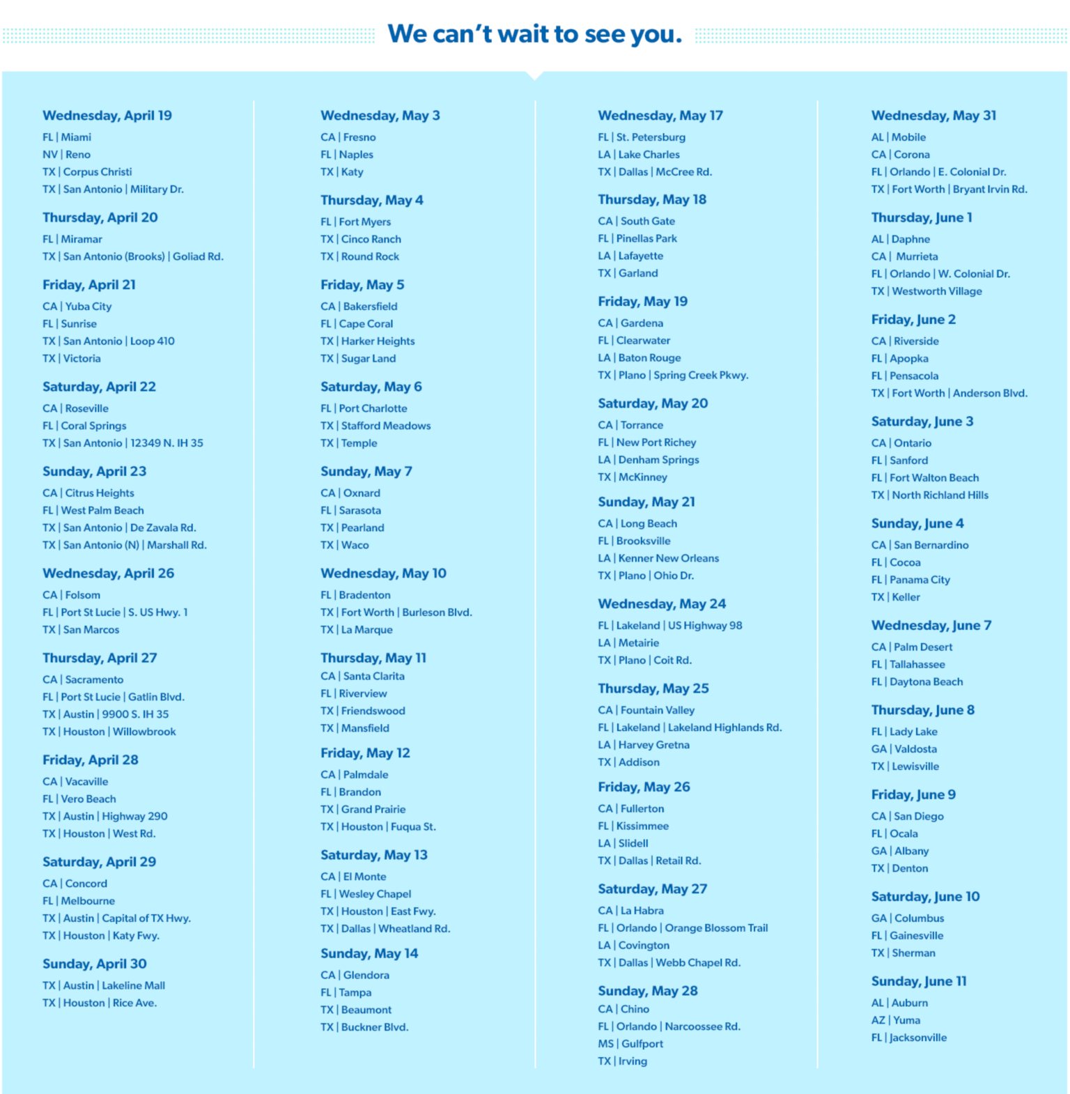 We’re going on a fortieth birthday tour. Get the list of tour dates and locations. 