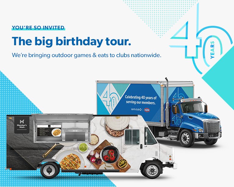 Sam’s Club is going on a fortieth birthday tour bringing games and the Member’s Mark Food Truck to clubs nationwide. 