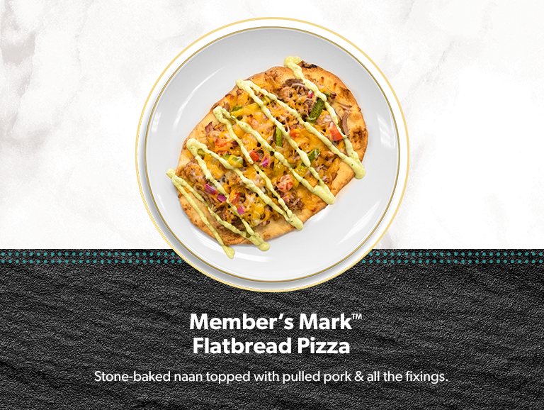 Member’s Mark Flatbread Pizza. Stone baked naan with pulled pork & fixings. 