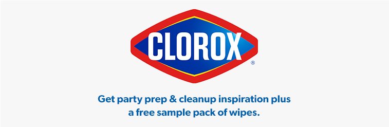 Get party prep and cleanup tips from Clorox plus a free sample pack of wipes. 