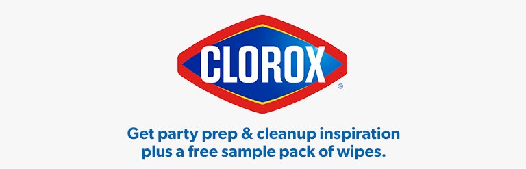 Get party prep and cleanup tips from Clorox plus a free sample pack of wipes. 