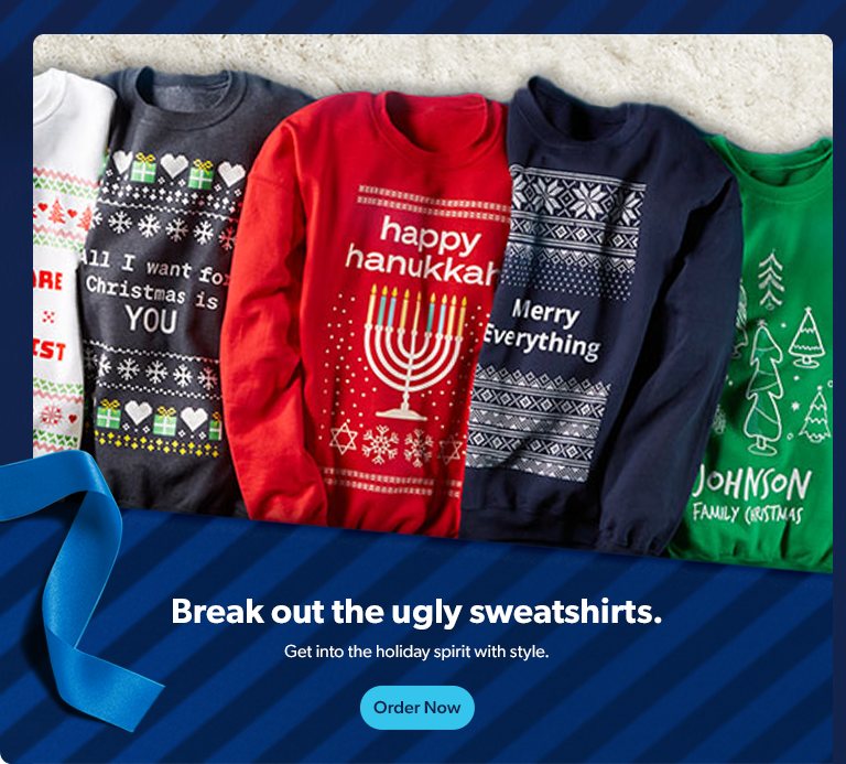 Get into the holiday spirit with style with customizable festive sweatshirts. Order now.